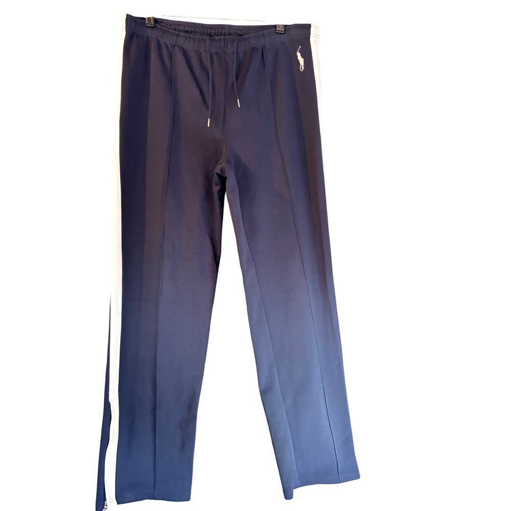 Polo Ralph Lauren Men Navy Track Pants Joggers White Stripe Side Zip Pocket‎ XL